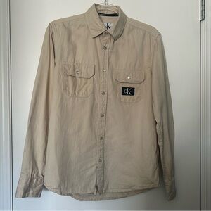 Calvin Klein Jeans Tan Snap Closure Utility Style Long Sleeve Top